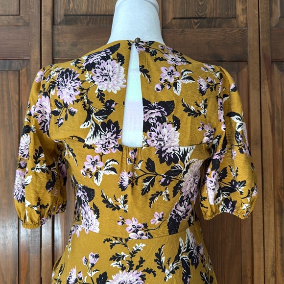 Anthropologie Maeve Floral Puff-Sleeve Midi Dress Floral Yellow Dress 6 - Picture 10 of 12